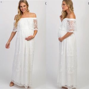 Pinkblush Lace Off Shoulder Maternity Maxi Dress
